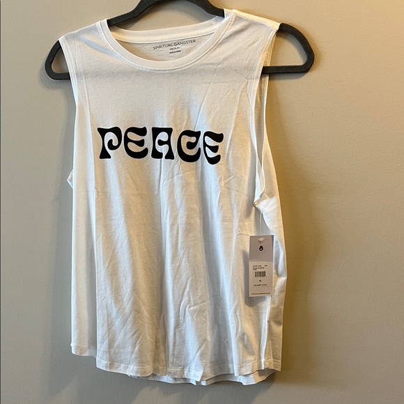 Spiritual Gangster Tops - Spiritual Gangster White Peace Muscle Shirt Woman’s Size M NWT